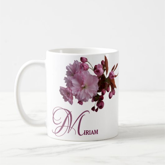 Mug Personnalisable Miriam nom rose fleurs boho (Gauche)