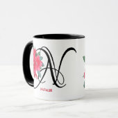 Mug Personnalisable Nom Natalie monogramme fleurs roug (Devant gauche)
