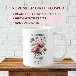 Mug Personnalisable Novembre Anniversaire Peony Flower