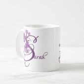 Mug Personnalisable Sarah nom fleurs pourpres boho ten (Devant gauche)