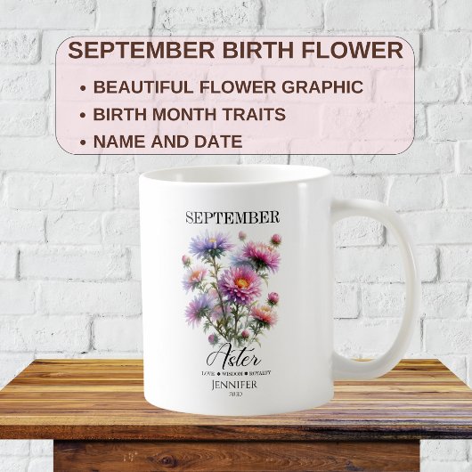 Mug Personnalisable Septembre Anniversaire Aster Flowe