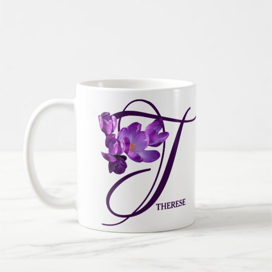 Mug Personnalisable Therese nom fleurs violettes fleur (Gauche)