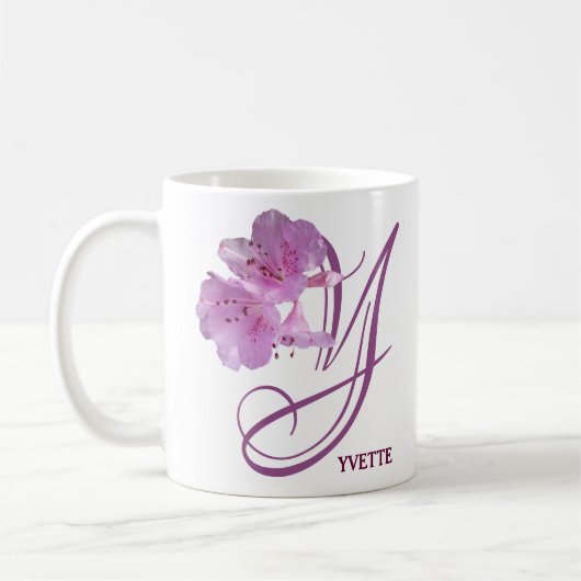 Mug Personnalisable Yvette nom rose fleurs boho (Gauche)