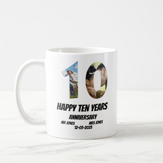 Mug Personnalisé 10 ans Anniversaire 2 Collage photo (Gauche)