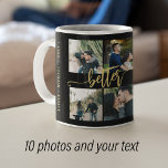 Mug Personnalisé 10 photo collage votre script texte<br><div class="desc">Créez votre propre fiançailles moderne 10 photo collage noir mug avec faux or manuscrit "mieux ensemble" (ou votre texte) script de calligraphie et texte modèle typographie "noms, année et notre histoire d'amour" sur les côtés gauche et droit. Peut être un cadeau personnalisé parfait pour un couple engagé, des jeunes mariés,...</div>