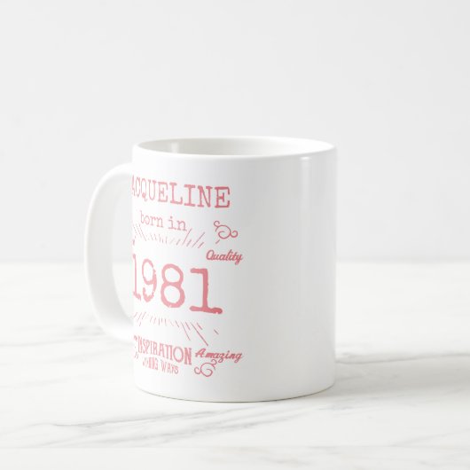 Mug Personnalisé 40e anniversaire 1981 Rose Blanc Vint (Devant gauche)