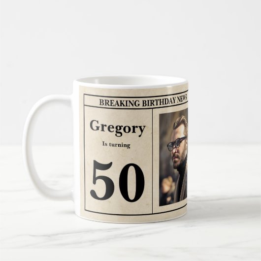 Mug Personnalisé 50e anniversaire Retro Journal Photo (Gauche)