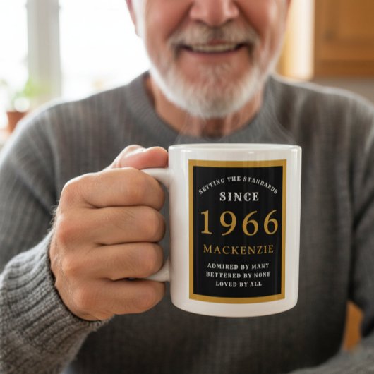 Mug Personnalisé 60e anniversaire 1966 Élégant Noir Or