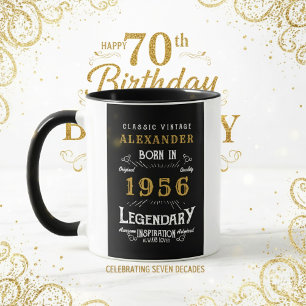 Mug Personnalisé 70e Anniversaire Né 1956 Vintage Noir