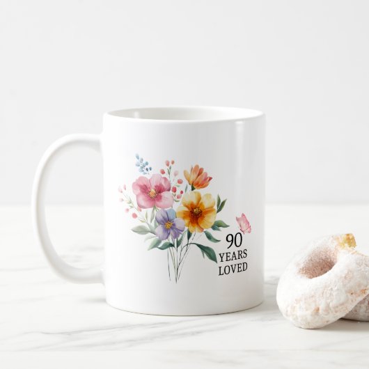 Mug Personnalisé 90 ans aimés 90e anniversaire Idées c (Avec donut)