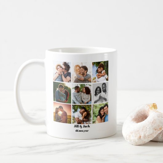 Mug Personnalisé 9 Photo Collage Modèle pour couples (Avec donut)