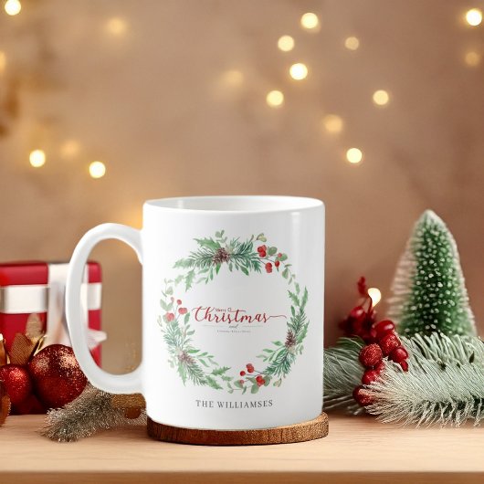 Mug Personnalisé Aquarelle de Verdure de Noël