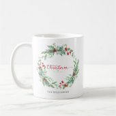 Mug Personnalisé Aquarelle de Verdure de Noël (Gauche)