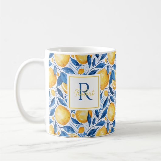 Mug Personnalisé au Citron avec Nom & Initiale (Gauche)