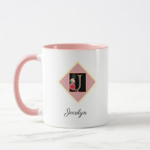 Mug personnalisé avec des roses vintage "J"
