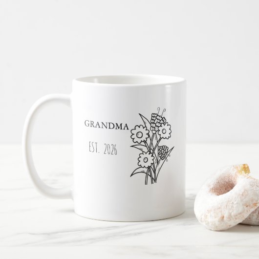 Mug Personnalisé avec Fleur de Naissance Gravée (Avec donut)