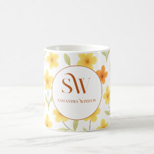 Mug personnalisé avec fleurs orange et jaune