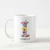Mug personnalisé avec initiale florale, Cadeau de (Gauche)