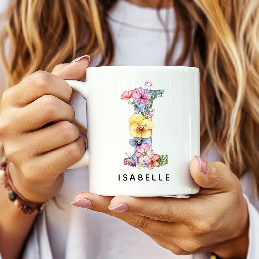 Mug personnalisé avec initiale florale, Cadeau de