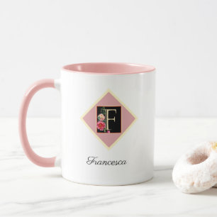 Mug personnalisé avec initiales Roses anciennes "F
