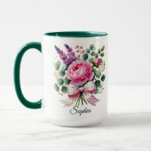 Mug Personnalisé avec Nom et Fleurs de Pivoine Cad (Gauche)