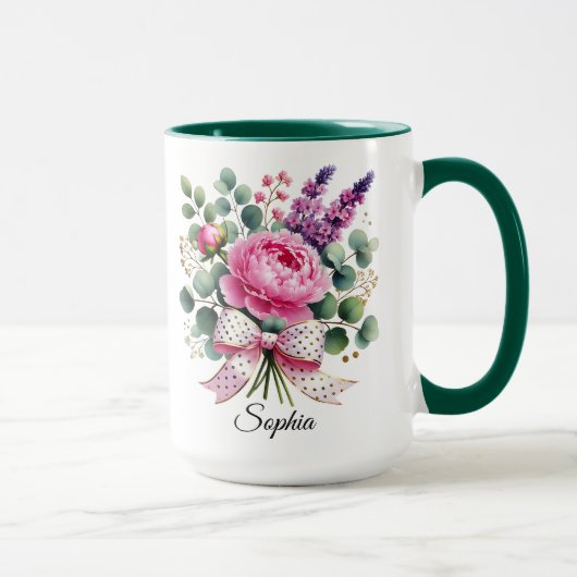 Mug Personnalisé avec Nom et Fleurs de Pivoine Cad (Droite)