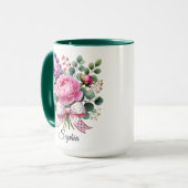 Mug Personnalisé avec Nom et Fleurs de Pivoine Cad (Devant gauche)