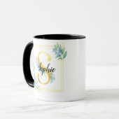 Mug personnalisé avec nom • Initiale florale et do (Devant gauche)