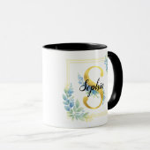 Mug personnalisé avec nom • Initiale florale et do (Devant droit)