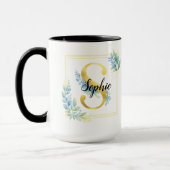 Mug personnalisé avec nom • Initiale florale et do (Gauche)