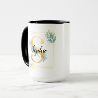Mug personnalisé avec nom • Initiale florale et do