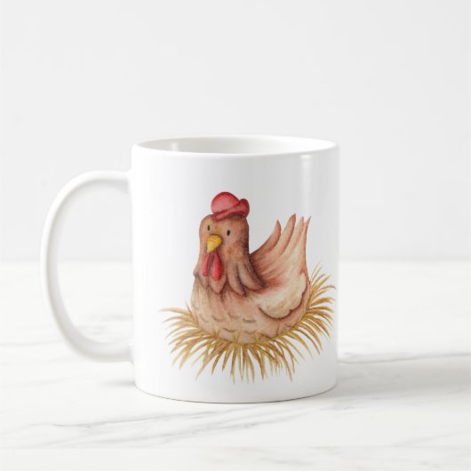 Mug personnalisé avec une poule d'aquarelle (Gauche)