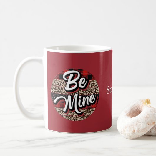 Mug Personnalisé Be My Valentine Buffalo Plaid Leopard (Avec donut)