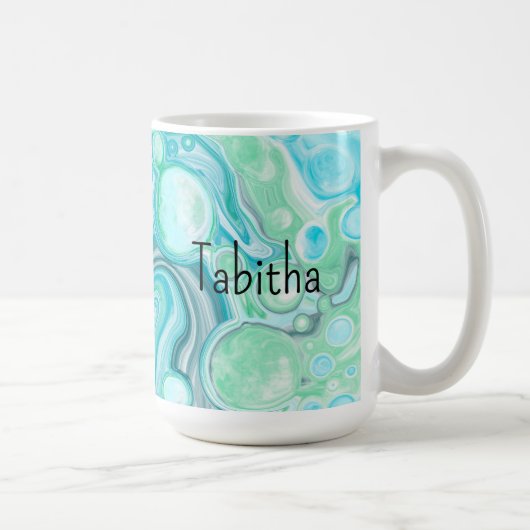 Mug Personnalisé Bleu, Turquoise Vagues de Mer Bulles (Droite)
