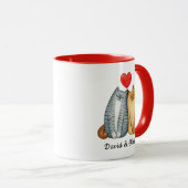 Mug Personnalisé Chats Couple Noms Rouge Personnalisé (Devant droit)