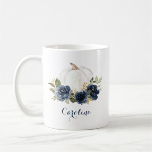 Mug personnalisé Citrouille bleu de la marine flor