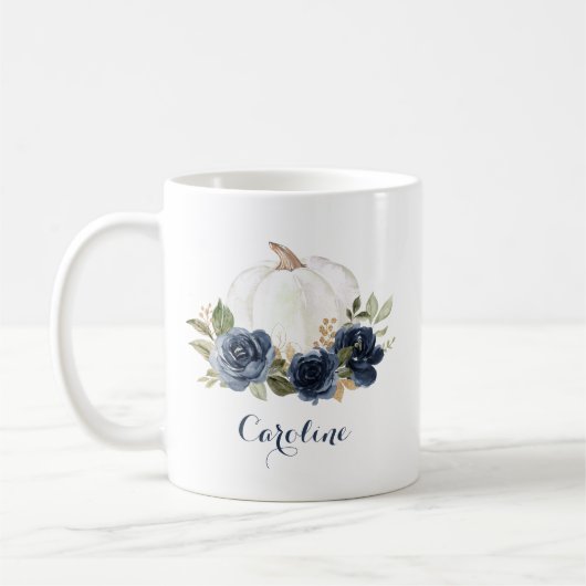 Mug personnalisé Citrouille bleu de la marine flor (Gauche)