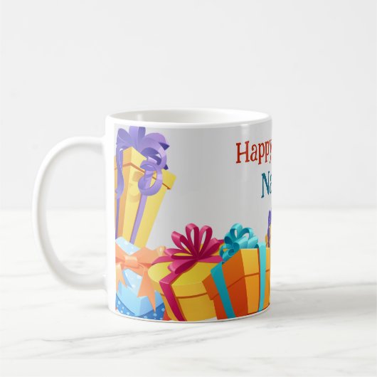 Mug personnalisé coloré Joyeux cadeaux d'anniversa (Gauche)