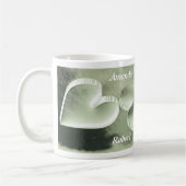 Mug Personnalisé deux coeurs vert argent avec les noms (Gauche)