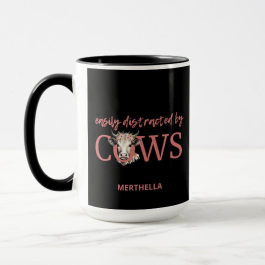 Mug PERSONNALISÉ FACILEMENT DISTRAIT PAR LES VACHES Vi (Gauche)