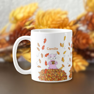 Mug personnalisé Feuilles d'automne et chat gracie