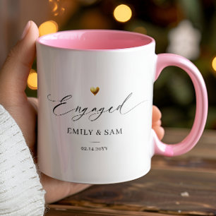 Mug Personnalisé 'Fiancés' avec Noms du Couple & D