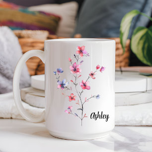 Mug Personnalisé Fleurs Aquarelle pour Maman ou po