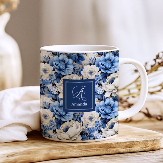Mug personnalisé Fleurs d'Ivoire Bleu Luxe