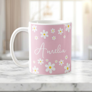 Mug personnalisé floral blanc marmite rose