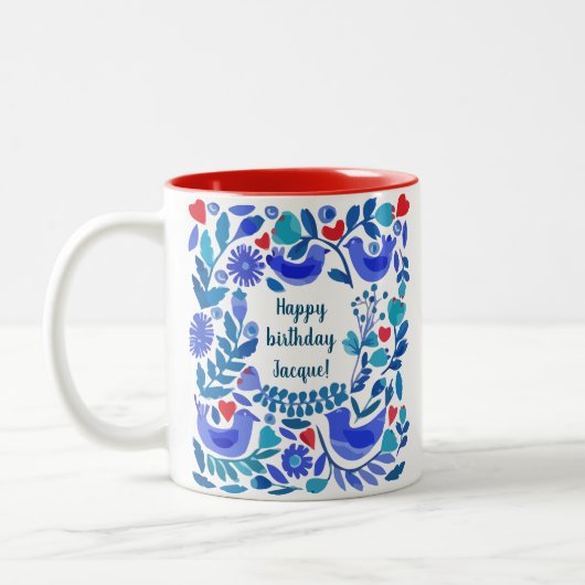 Mug personnalisé Folk Art Bluebird (Gauche)