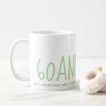 Mug Personnalisé Green 60 Sassy 60th Birthday Cadeau<br><div class="desc">Moderne 60 et Sassy 60th Birthday mug avec une typographie stylée en vert menthe et votre message personnel. Ajoutez simplement vos voeux d'anniversaire customisés ! Conçu exclusivement pour vous par Happy Dolphin Studio. Si vous avez besoin d'aide ou de produits correspondants, veuillez nous contacter à happydolphinstudio@outlook.com . Nous sommes heureux...</div>