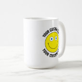 Mug Personnalisé Happy Face JAUNE, YELLOW, Yeux Bleus (Devant droit)