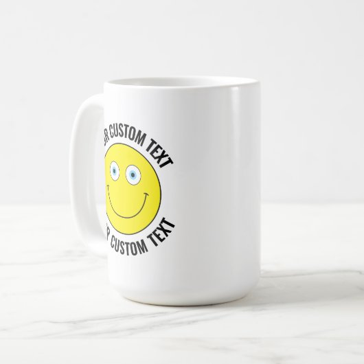 Mug Personnalisé Happy Face JAUNE, YELLOW, Yeux Bleus (Devant gauche)