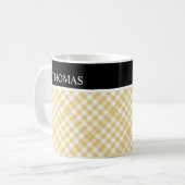Mug Personnalisé jaune blanc En vichy Nom personnalisé (Devant gauche)